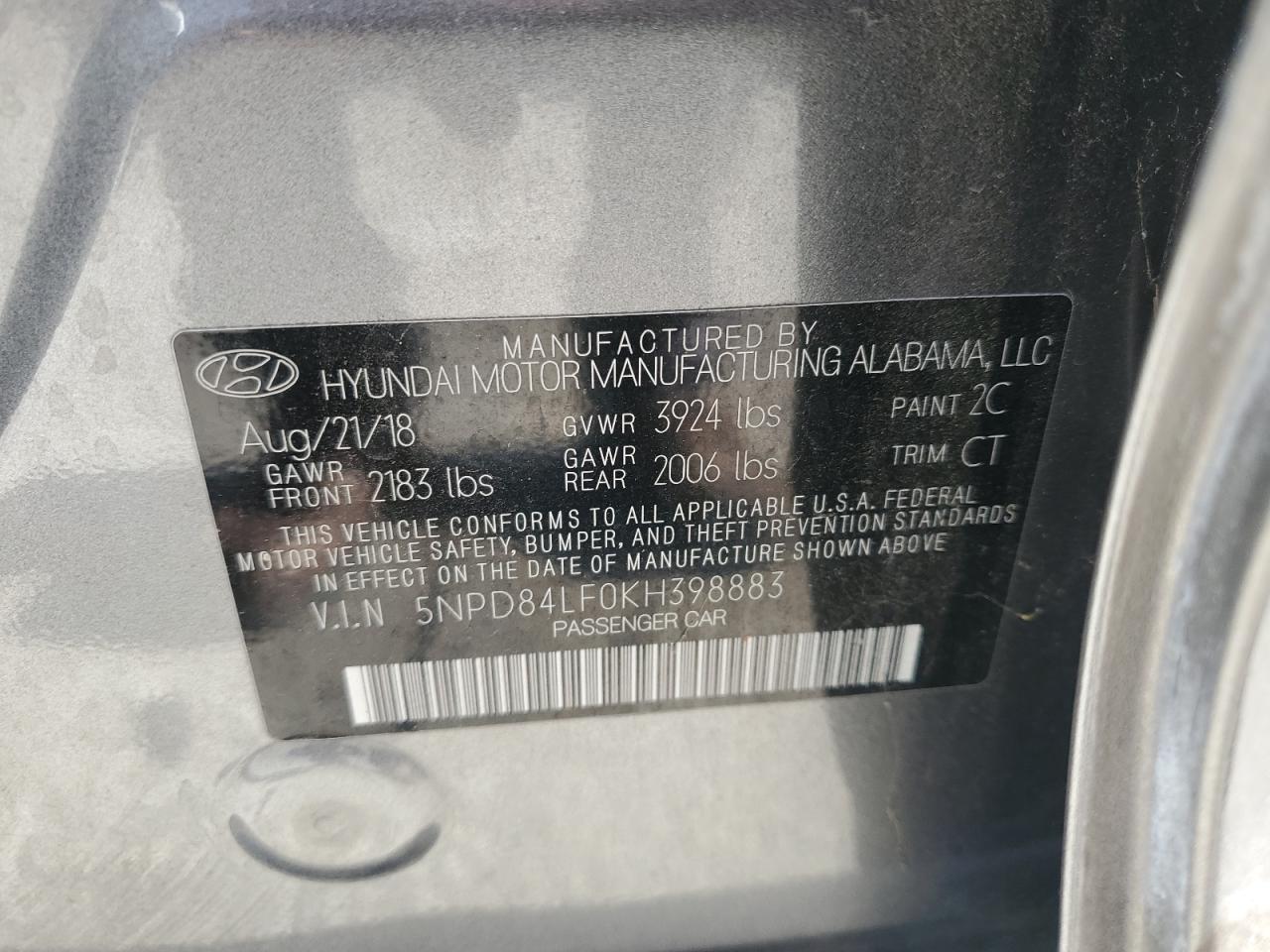 2019 Hyundai Elantra VIN 5NPD84LF0KH398883 Copart auction photo, all over damage thumbnail 14