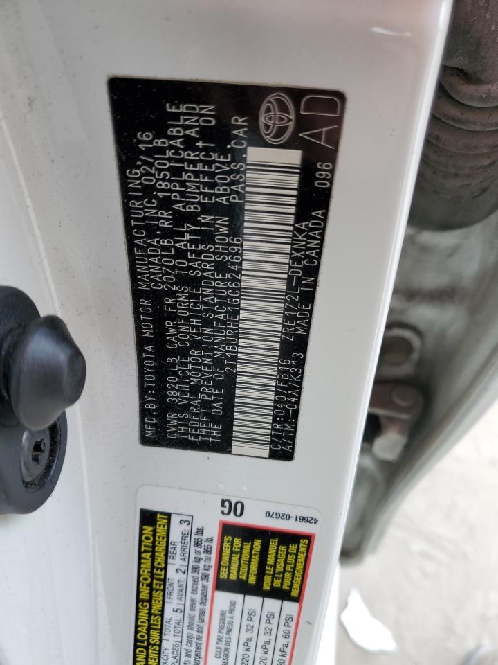 2016 Toyota Corolla VIN 2T1BURHE1GC624696 Copart auction photo, front end damage thumbnail 15