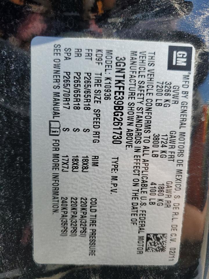 2011 Chevrolet Avalanche VIN 3GNTKFE39BG261730 Copart auction photo, side damage thumbnail 12