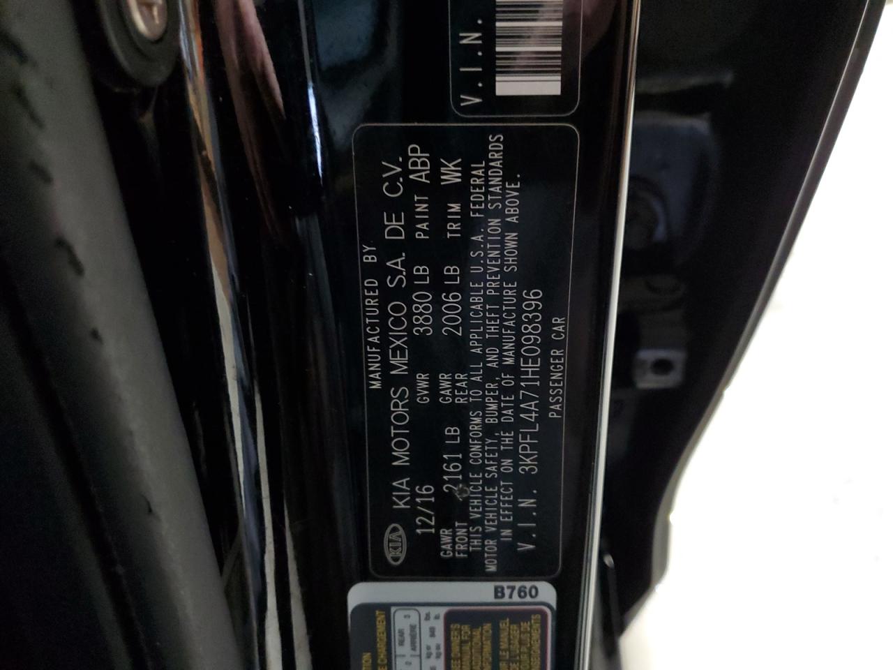 2017 KIA Forte VIN 3KPFL4A71HE098396 Copart auction photo, rear end / minor dent/scratches damage thumbnail 12