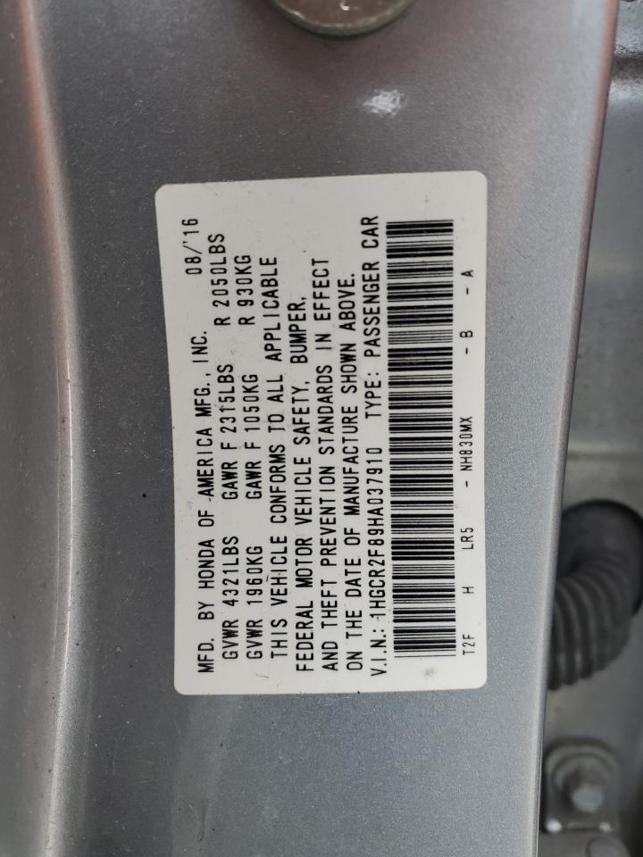 2017 Honda Accord VIN 1HGCR2F89HA037910 Copart auction photo, front end damage thumbnail 12