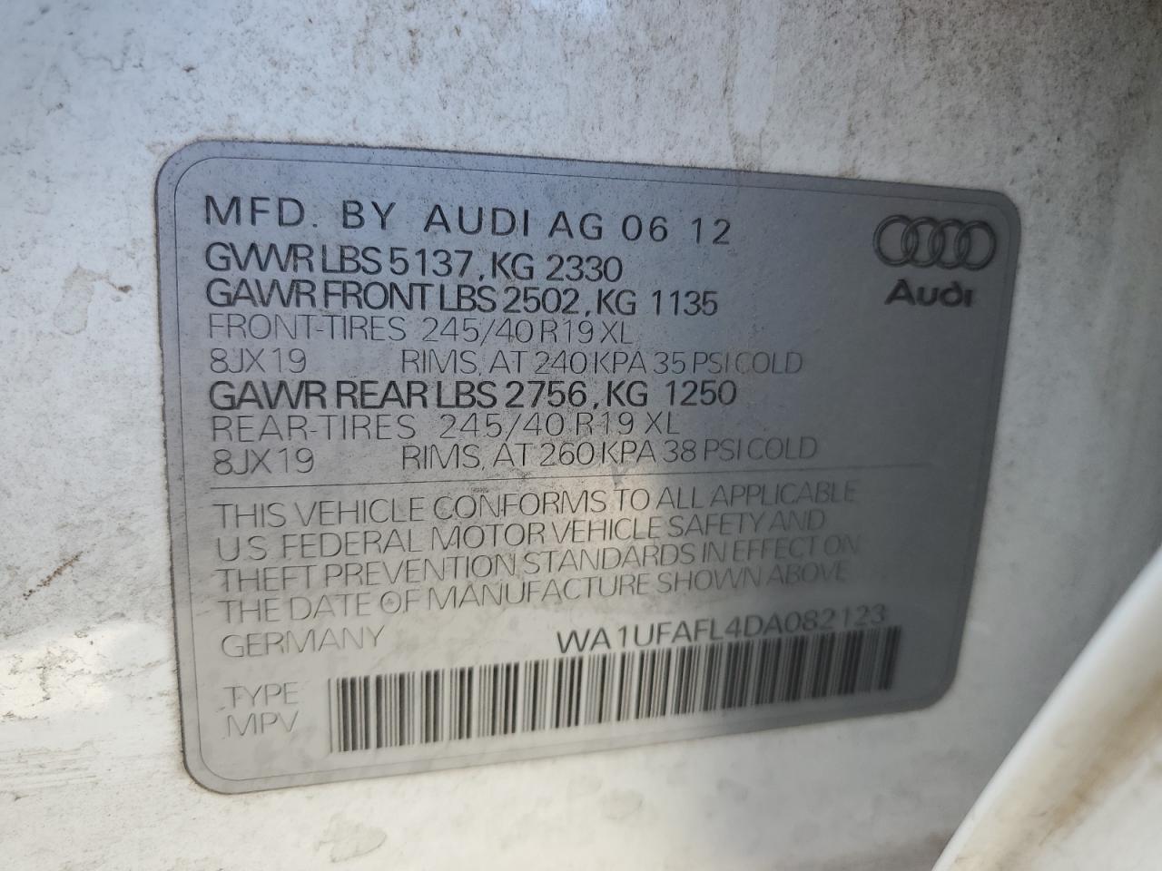 2013 Audi A4 VIN WA1UFAFL4DA082123 Copart auction photo, mechanical / minor dent/scratches damage thumbnail 13