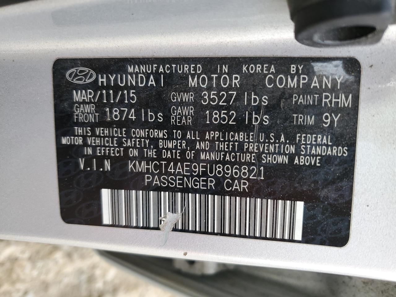 2015 Hyundai Accent VIN KMHCT4AE9FU896821 Copart auction photo, normal wear / minor dent/scratches damage thumbnail 12