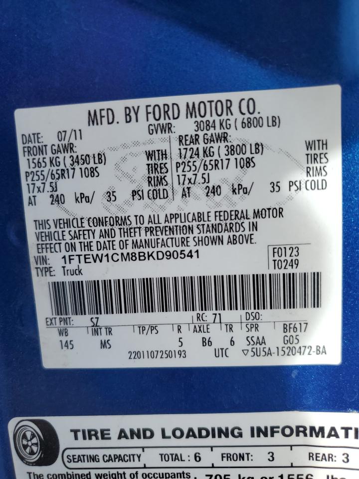 2011 Ford F-150 VIN 1FTEW1CM8BKD90541 Copart auction photo, front end damage thumbnail 12