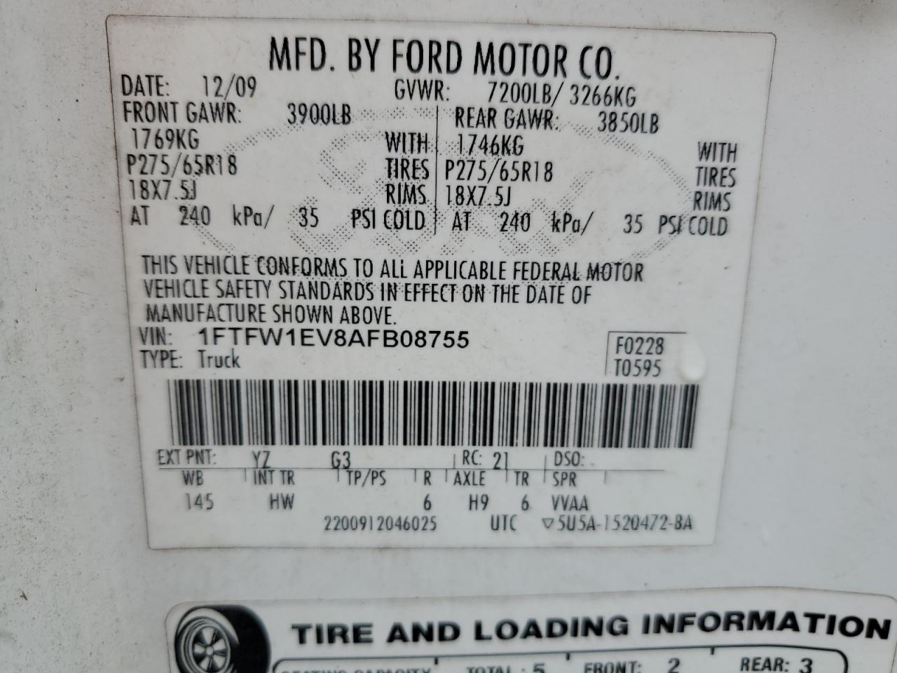 2010 Ford F-150 VIN 1FTFW1EV8AFB08755 Copart auction photo, all over damage thumbnail 12