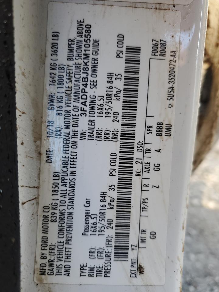 2019 Ford Fiesta VIN 3FADP4BJ8KM105580 Copart auction photo, top/roof / minor dent/scratches damage thumbnail 12