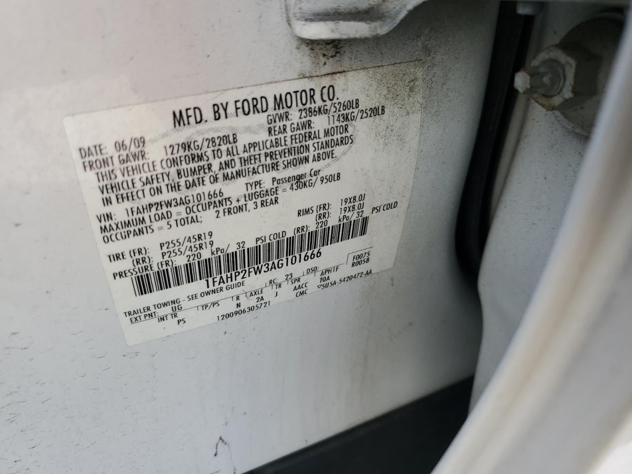 2010 Ford Taurus VIN 1FAHP2FW3AG101666 Copart auction photo, rear end damage thumbnail 13