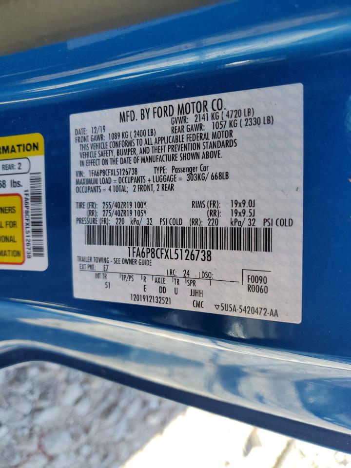 2020 Ford Mustang VIN 1FA6P8CFXL5126738 Copart auction photo, all over damage thumbnail 13