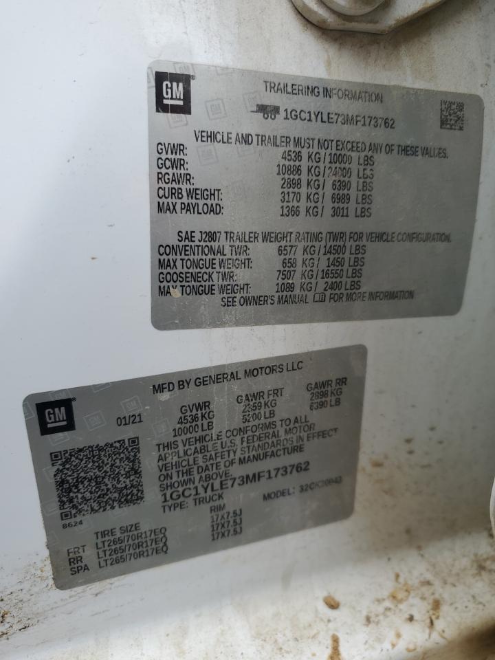 2021 Chevrolet Silverado VIN 1GC1YLE73MF173762 Copart auction photo, all over damage thumbnail 12