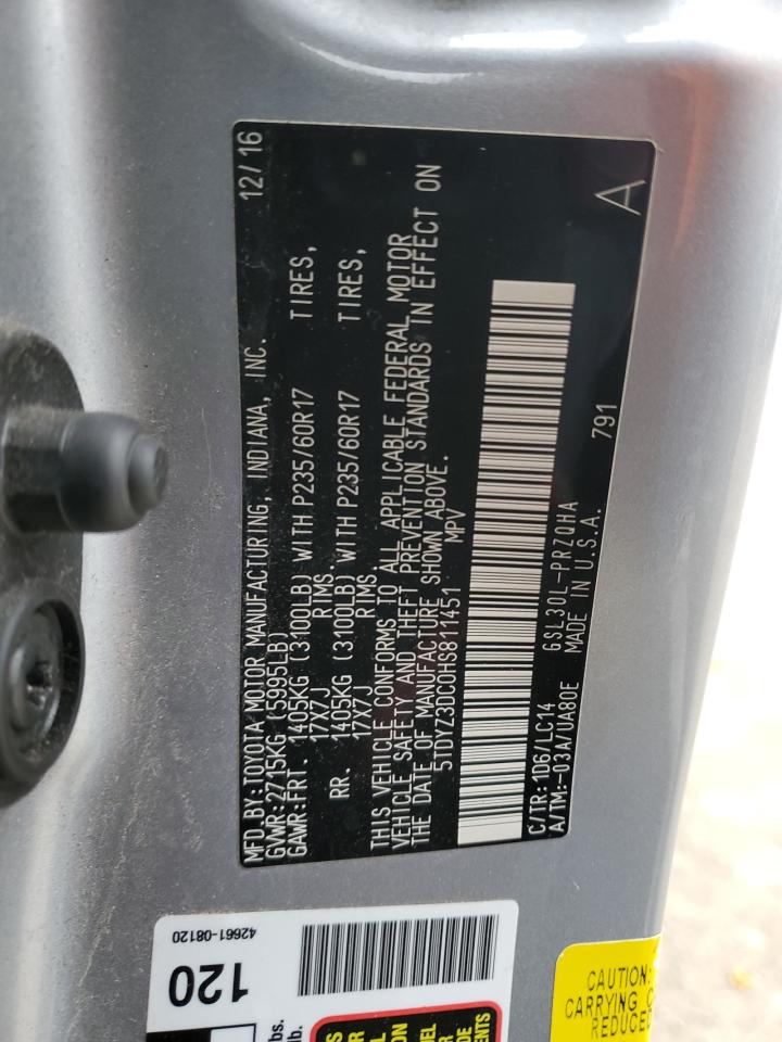 2017 Toyota Sienna VIN 5TDYZ3DC0HS811451 Copart auction photo, side / front end damage thumbnail 13