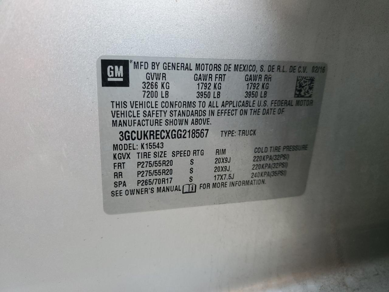 2016 Chevrolet Silverado VIN 3GCUKRECXGG218567 Copart auction photo, front end damage thumbnail 14