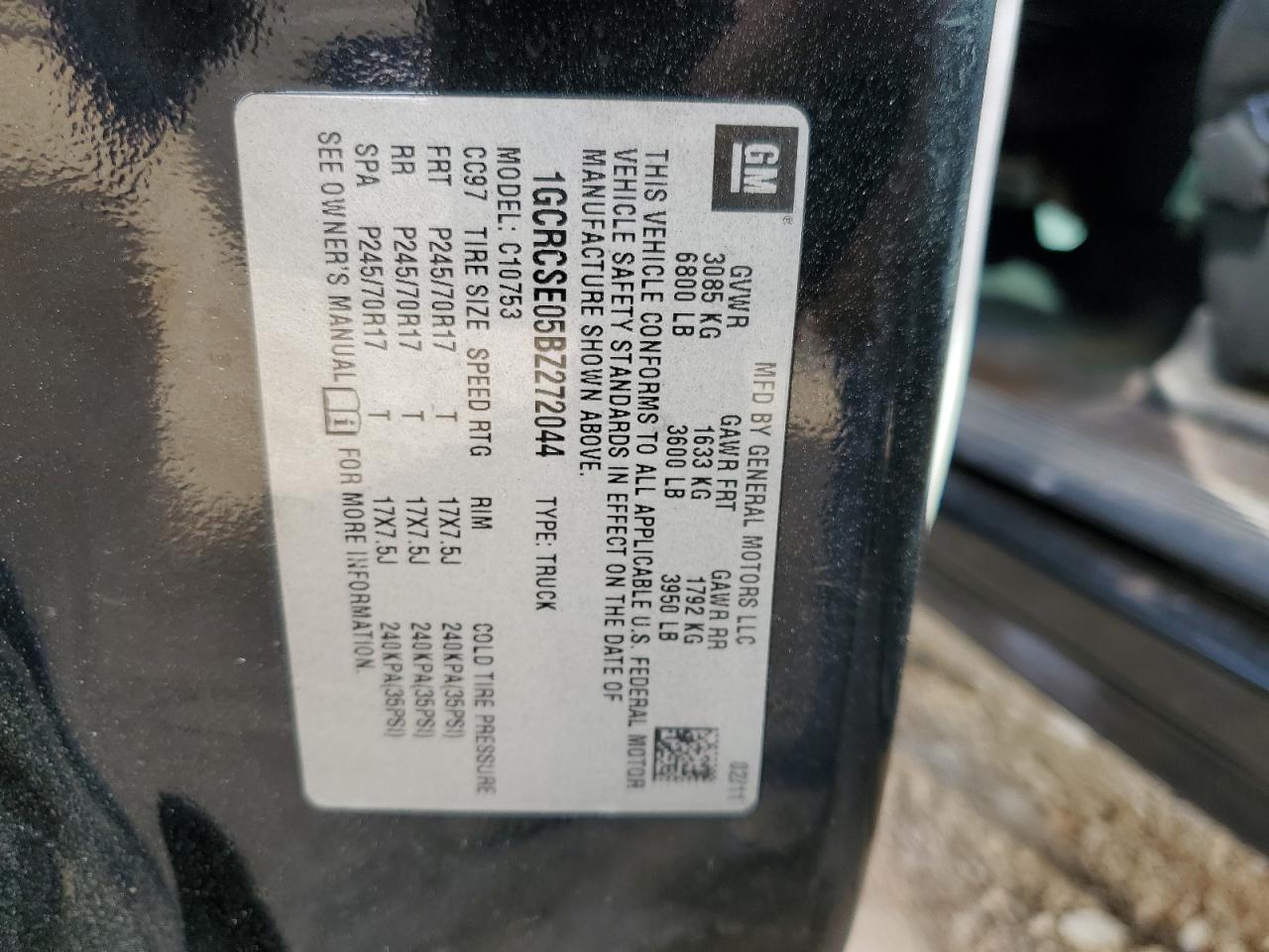 2011 Chevrolet Silverado VIN 1GCRCSE05BZ272044 Copart auction photo, all over damage thumbnail 15