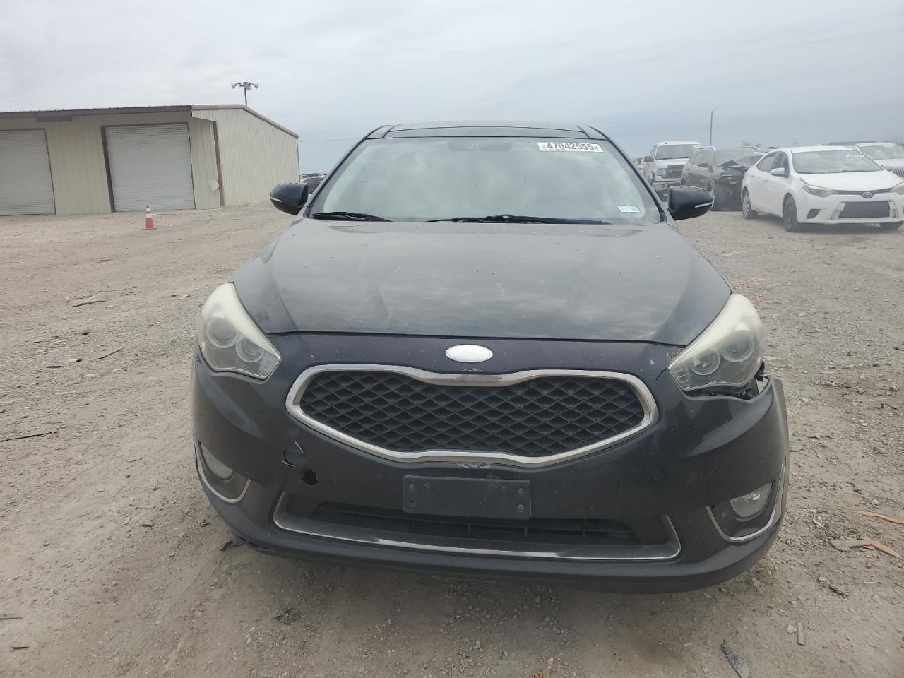 2014 KIA Cadenza VIN KNALN4D75E5120526 Copart auction photo, side / front end damage thumbnail 5