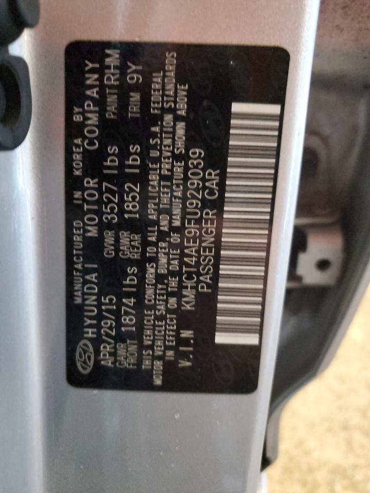 2015 Hyundai Accent VIN KMHCT4AE9FU929039 Copart auction photo, front end damage thumbnail 12