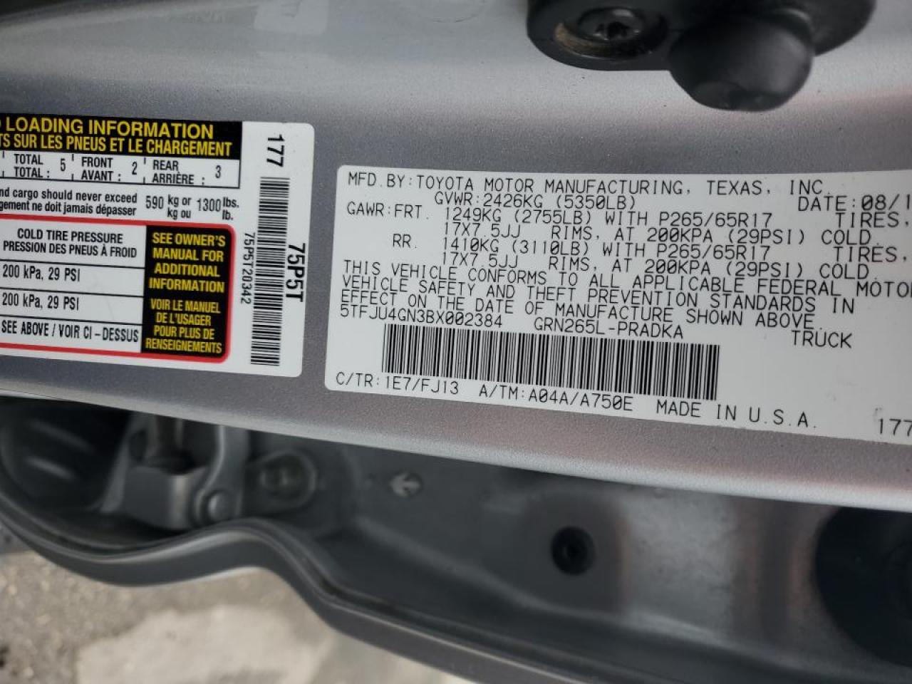 2011 Toyota Tacoma VIN 5TFJU4GN3BX002384 Copart auction photo, front end damage thumbnail 12