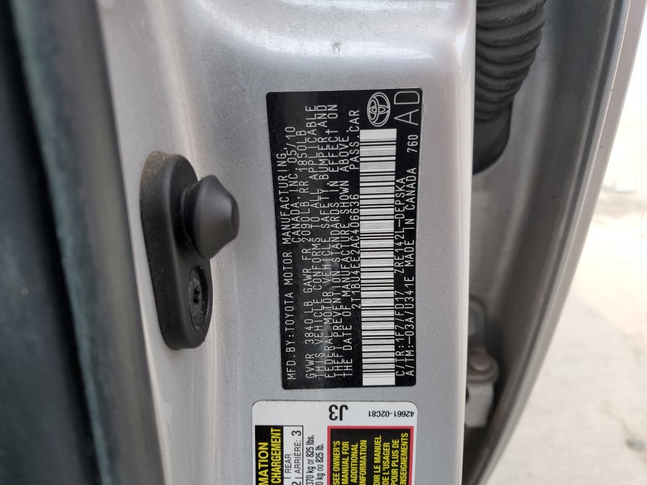 2010 Toyota Corolla VIN 2T1BU4EE2AC406636 Copart auction photo, all over / undercarriage damage thumbnail 12