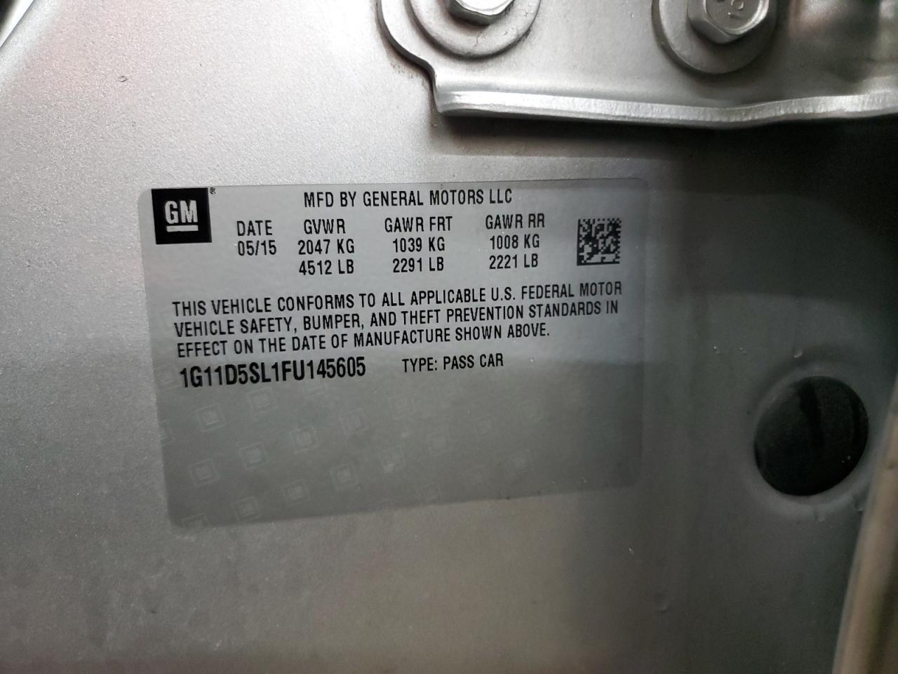 2015 Chevrolet Malibu VIN 1G11D5SL1FU145605 Copart auction photo, minor dent/scratches damage thumbnail 12
