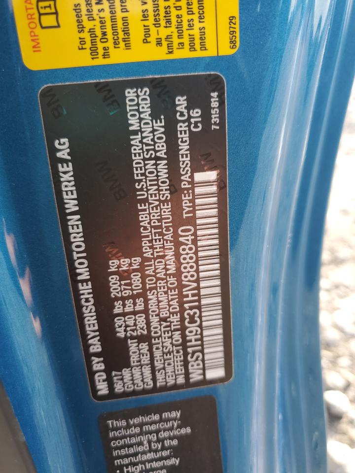 2017 BMW M2 VIN WBS1H9C31HV888840 Copart auction photo, front end damage thumbnail 14