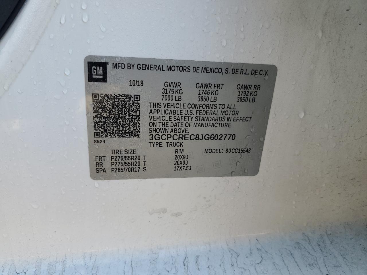 2018 Chevrolet Silverado VIN 3GCPCREC8JG602770 Copart auction photo, front end / minor dent/scratches damage thumbnail 12