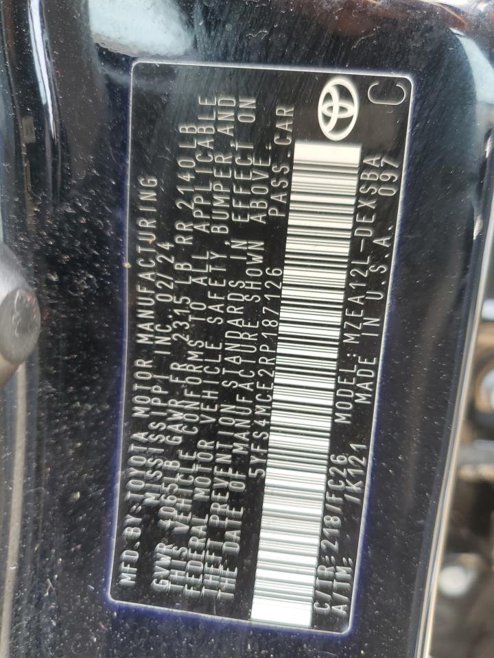 2024 Toyota Corolla VIN 5YFS4MCE2RP187126 Copart auction photo, front end / minor dent/scratches damage thumbnail 12