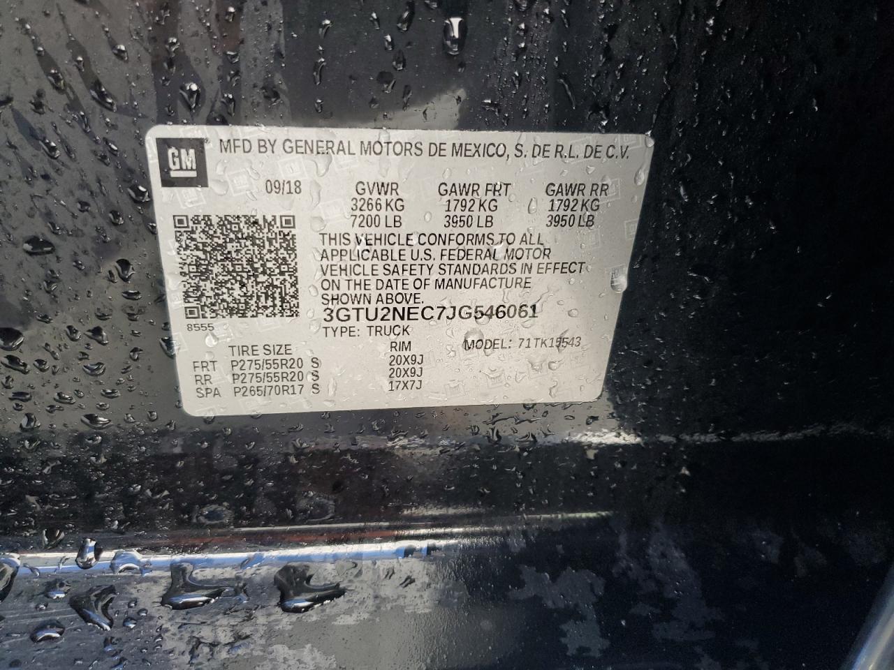 2018 GMC Sierra VIN 3GTU2NEC7JG546061 Copart auction photo, front end damage thumbnail 15