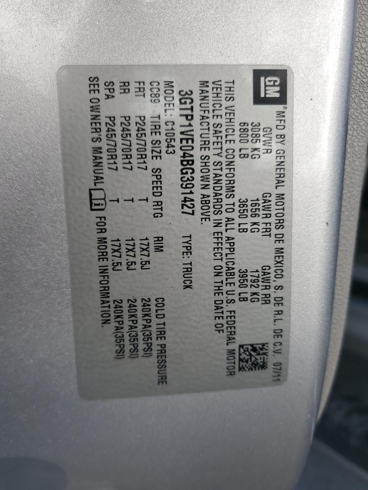 2011 GMC Sierra VIN 3GTP1VE04BG391427 Copart auction photo, rear end / side damage thumbnail 14