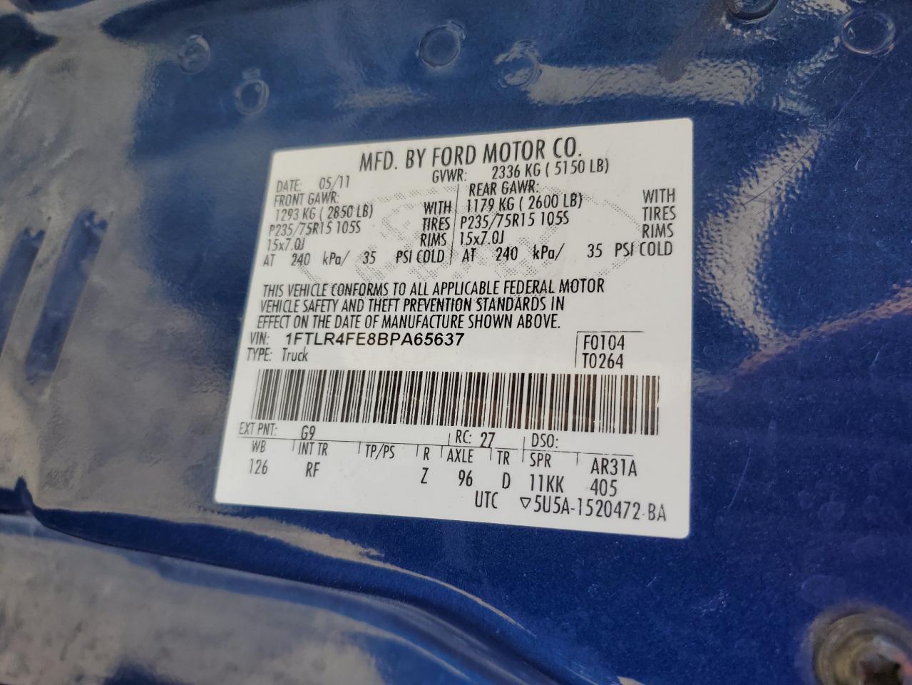 2011 Ford Ranger VIN 1FTLR4FE8BPA65637 Copart auction photo, all over / undercarriage damage thumbnail 14