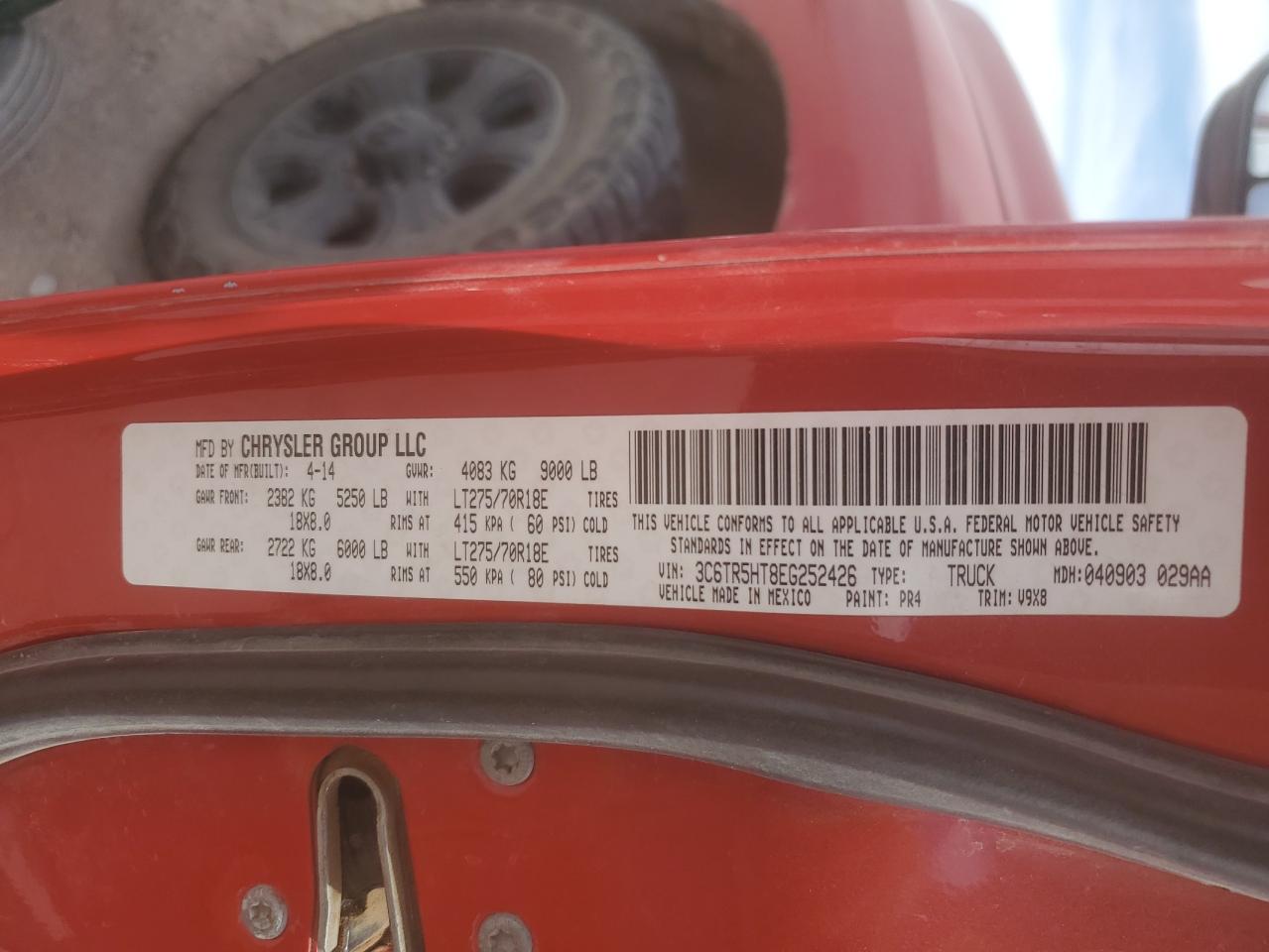 2014 RAM 2500 VIN 3C6TR5HT8EG252426 Copart auction photo, all over / minor dent/scratches damage thumbnail 12