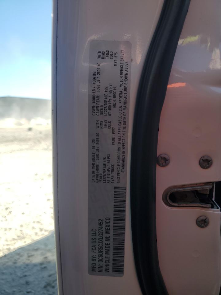 2020 RAM 2500 VIN 3C6UR5CJXLG274452 Copart auction photo, front end / side damage thumbnail 13