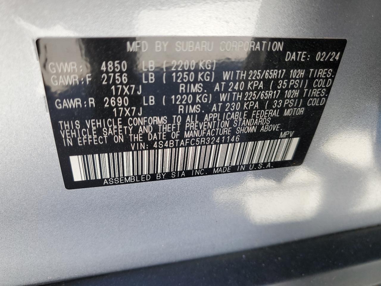 2024 Subaru Outback VIN 4S4BTAFC5R3241146 Copart auction photo, rear end / minor dent/scratches damage thumbnail 12