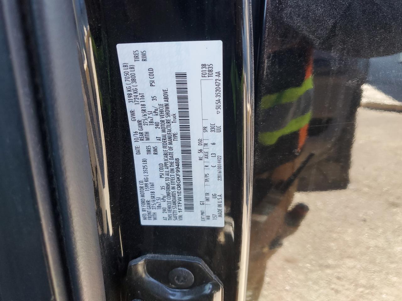 2016 Ford F-150 VIN 1FTFW1EG8GKF99488 Copart auction photo, front end damage thumbnail 14