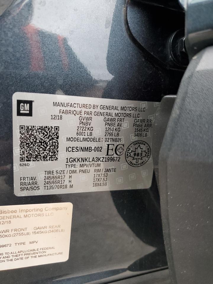 2019 GMC Acadia VIN 1GKKNKLA3KZ199672 Copart auction photo, front end damage thumbnail 15