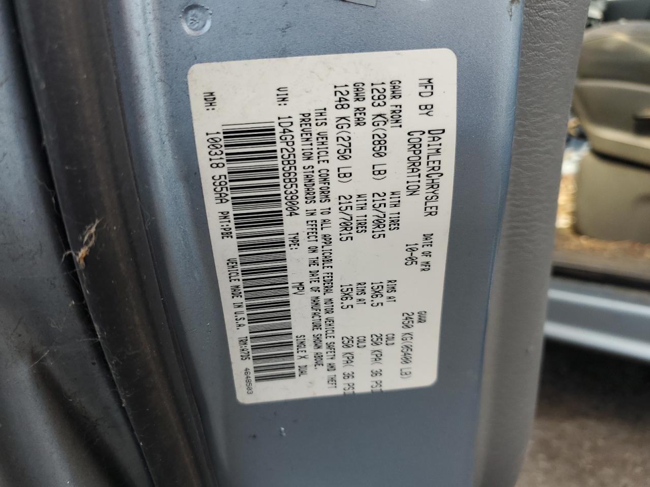 2006 Dodge Caravan VIN 1D4GP25B56B539004 Copart auction photo, all over damage thumbnail 13