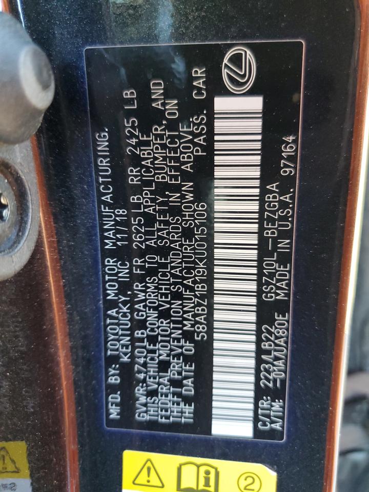 2019 Lexus ES VIN 58ABZ1B19KU015106 Copart auction photo, front end / minor dent/scratches damage thumbnail 13