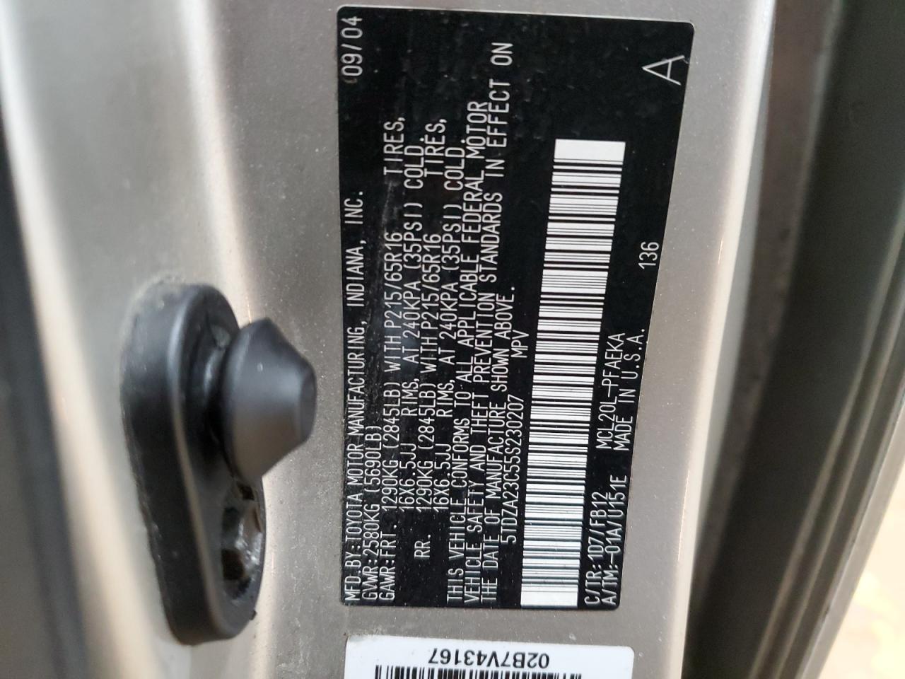 2005 Toyota Sienna VIN 5TDZA23C55S230207 Copart auction photo, front end / undercarriage damage thumbnail 15