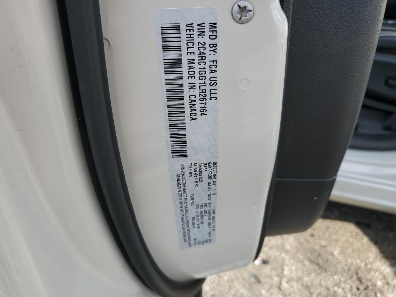 2020 Chrysler Pacifica VIN 2C4RC1GG1LR267164 Copart auction photo, front end damage thumbnail 15