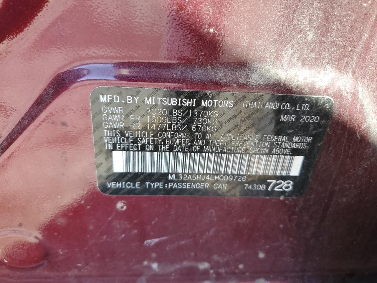 2020 Mitsubishi Mirage VIN ML32A5HJ4LH009728 Copart auction photo, front end damage thumbnail 15