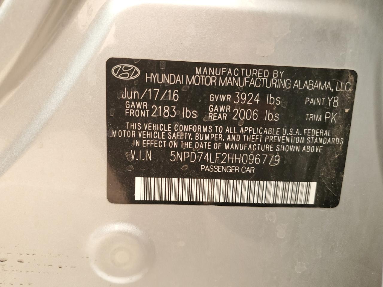 2017 Hyundai Elantra VIN 5NPD74LF2HH096779 Copart auction photo, front end damage thumbnail 14