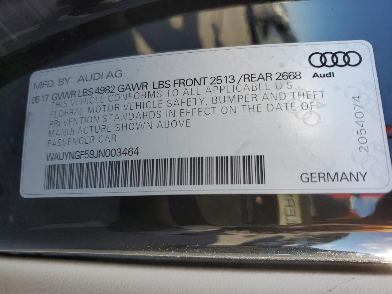 2018 Audi A5 VIN WAUYNGF59JN003464 Copart auction photo, rear end / front end damage thumbnail 14