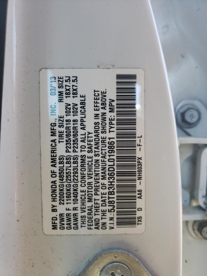 2013 Acura RDX VIN 5J8TB3H36DL019861 Copart auction photo, top/roof damage thumbnail 13
