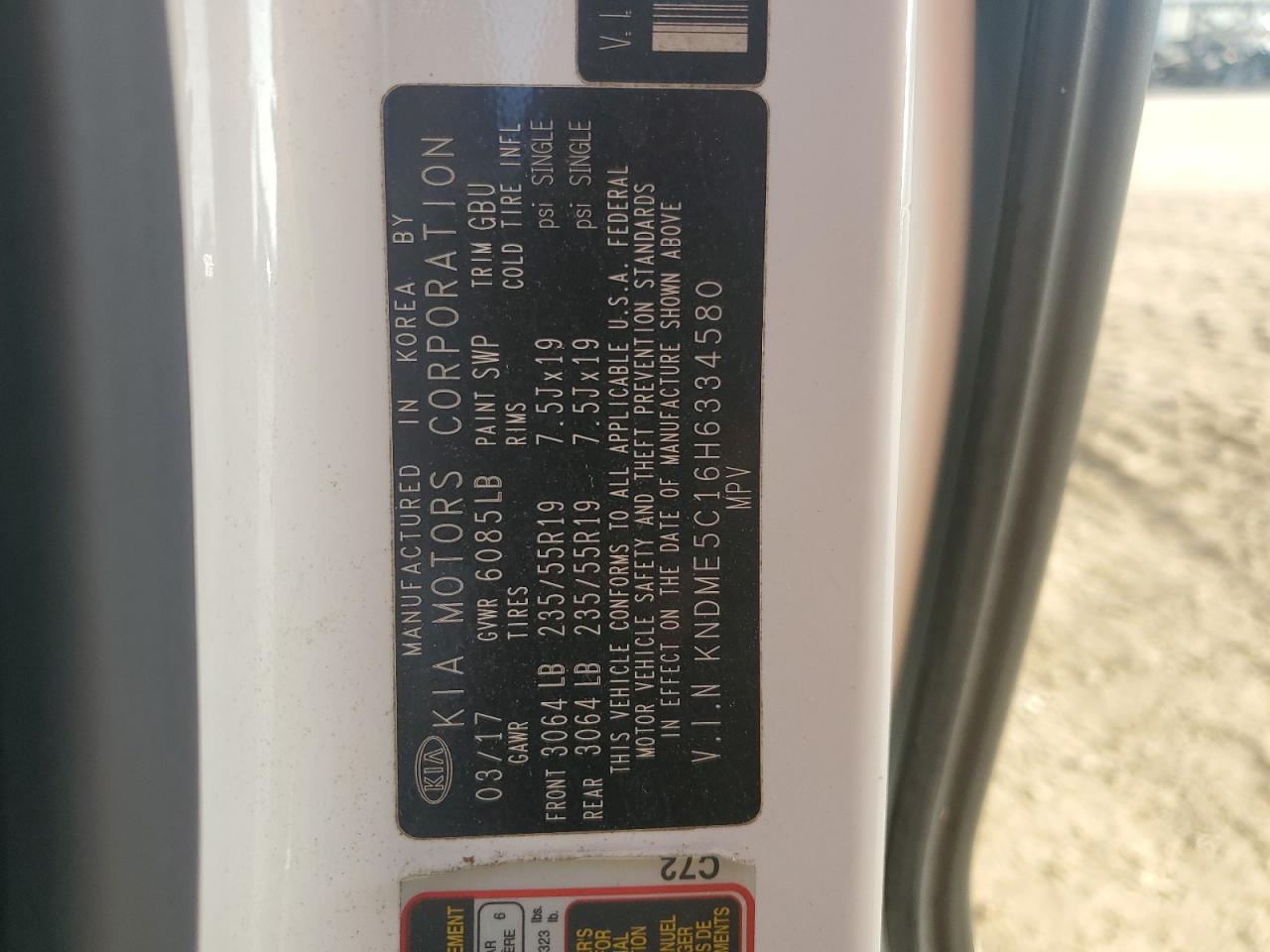 2017 KIA Sedona VIN KNDME5C16H6334580 Copart auction photo, front end damage thumbnail 14