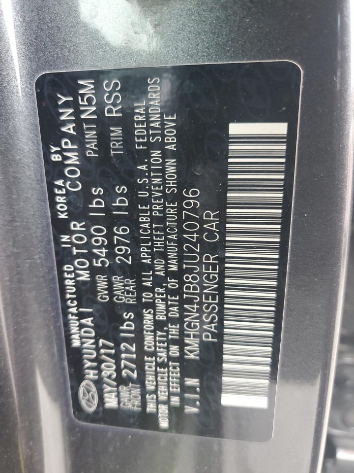 2018 Genesis G80 VIN KMHGN4JB8JU240796 Copart auction photo, front end damage thumbnail 12