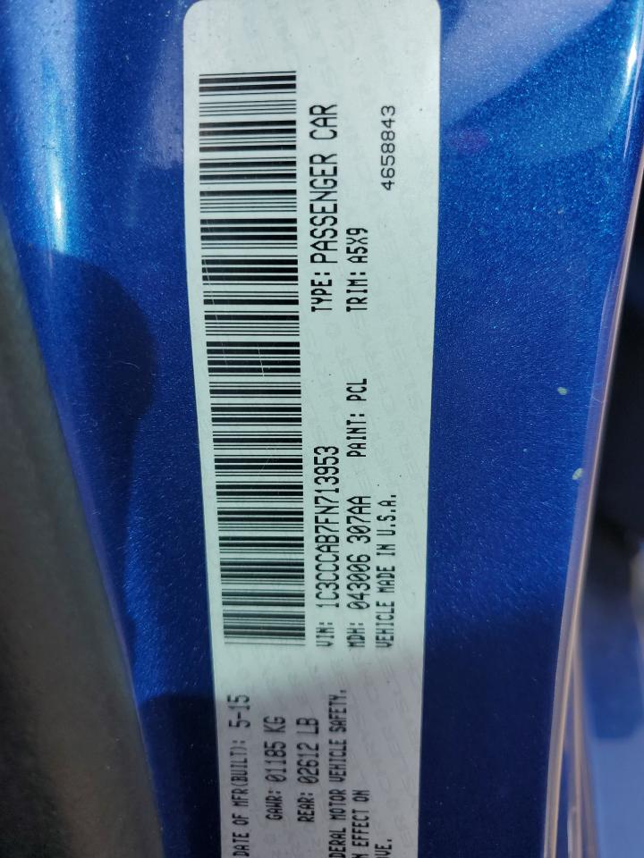 2015 Chrysler 200 VIN 1C3CCCAB7FN713953 Copart auction photo, front end / side damage thumbnail 12