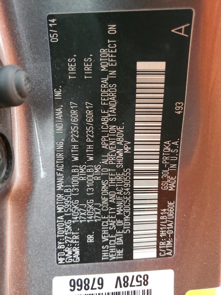 2014 Toyota Sienna VIN 5TDYK3DC5ES490555 Copart auction photo, hail / rear end damage thumbnail 13
