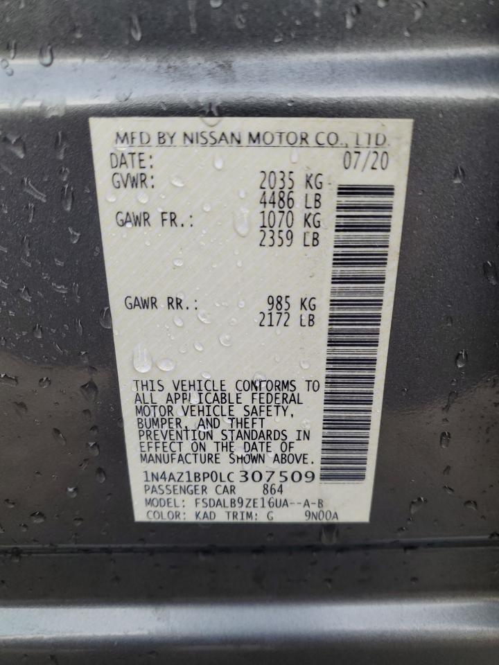 2020 Nissan Leaf VIN 1N4AZ1BP0LC307509 Copart auction photo, front end / rear end damage thumbnail 13