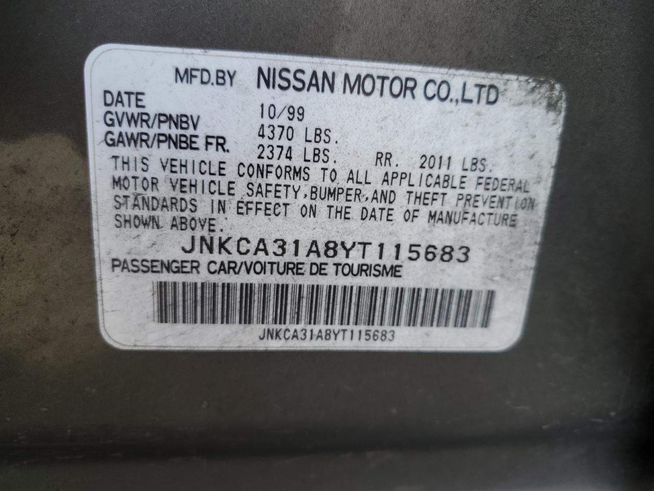 2000 Infiniti I VIN JNKCA31A8YT115683 Copart auction photo, all over damage thumbnail 13