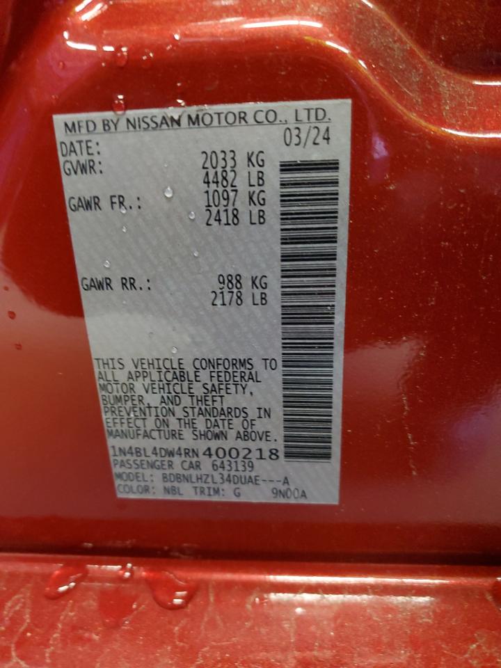 2024 Nissan Altima VIN 1N4BL4DW4RN400218 Copart auction photo, front end / minor dent/scratches damage thumbnail 13