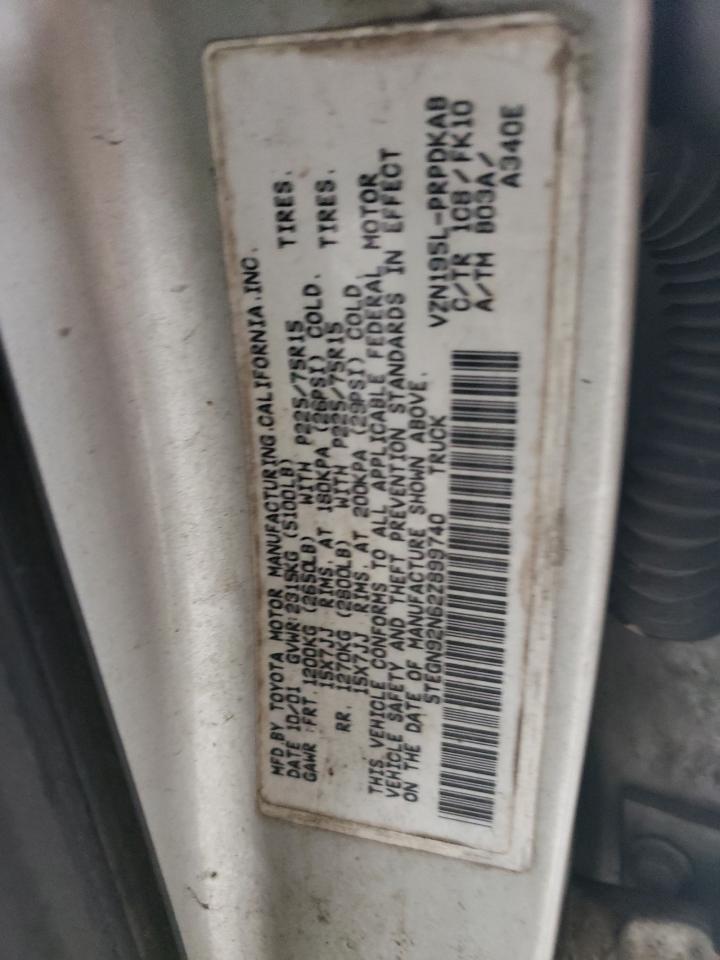 2002 Toyota Tacoma VIN 5TEGN92N62Z899740 Copart auction photo, front end damage thumbnail 15