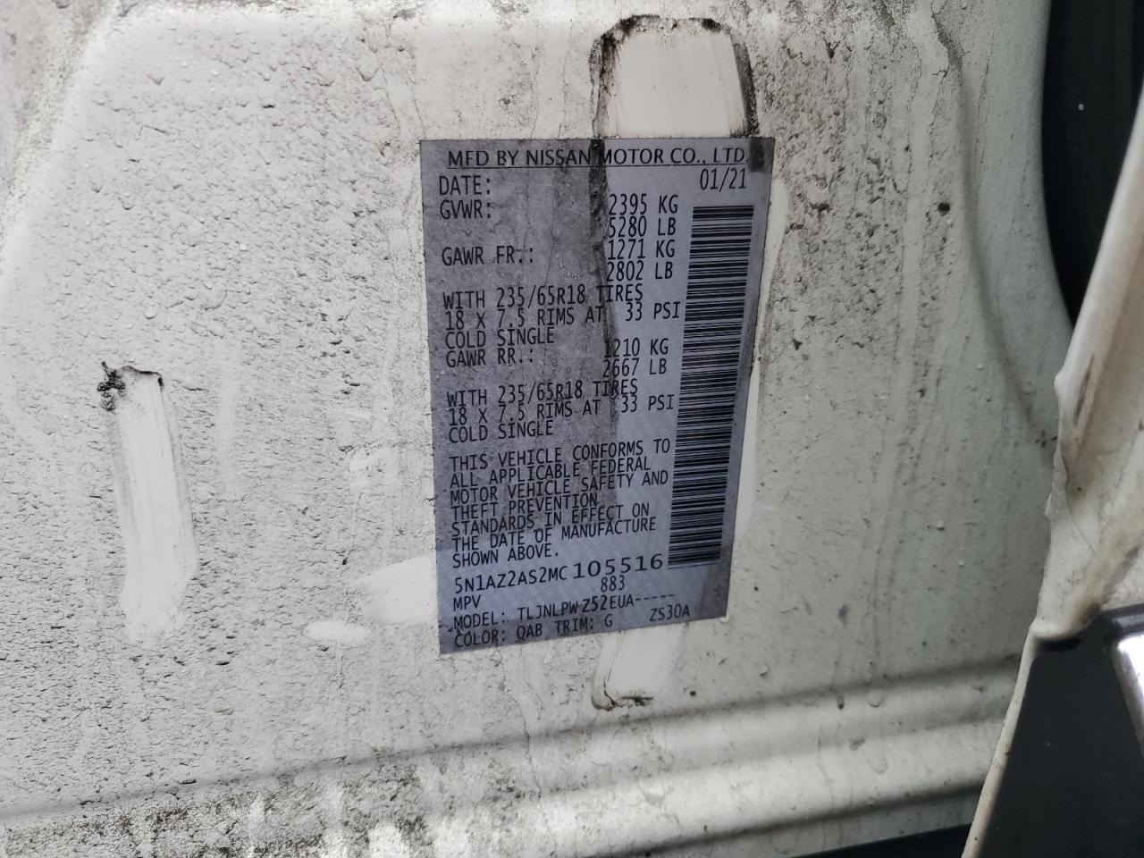 2021 Nissan Murano VIN 5N1AZ2AS2MC105516 Copart auction photo, front end / undercarriage damage thumbnail 14