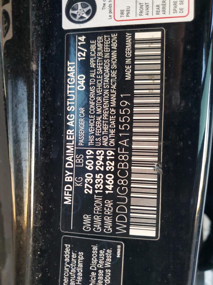 2015 Mercedes-Benz S-klasse VIN WDDUG8CB8FA155591 Copart auction photo, water/flood damage thumbnail 13